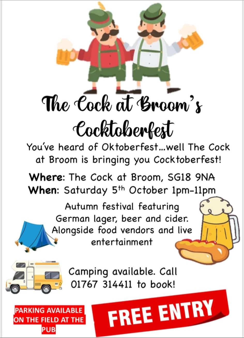 🏕 🍻 FREE ENTRY! Cocktober Fest with Camping Option- The Cock, Broom - Event Image 3 October 05, 2024 01:00 PM