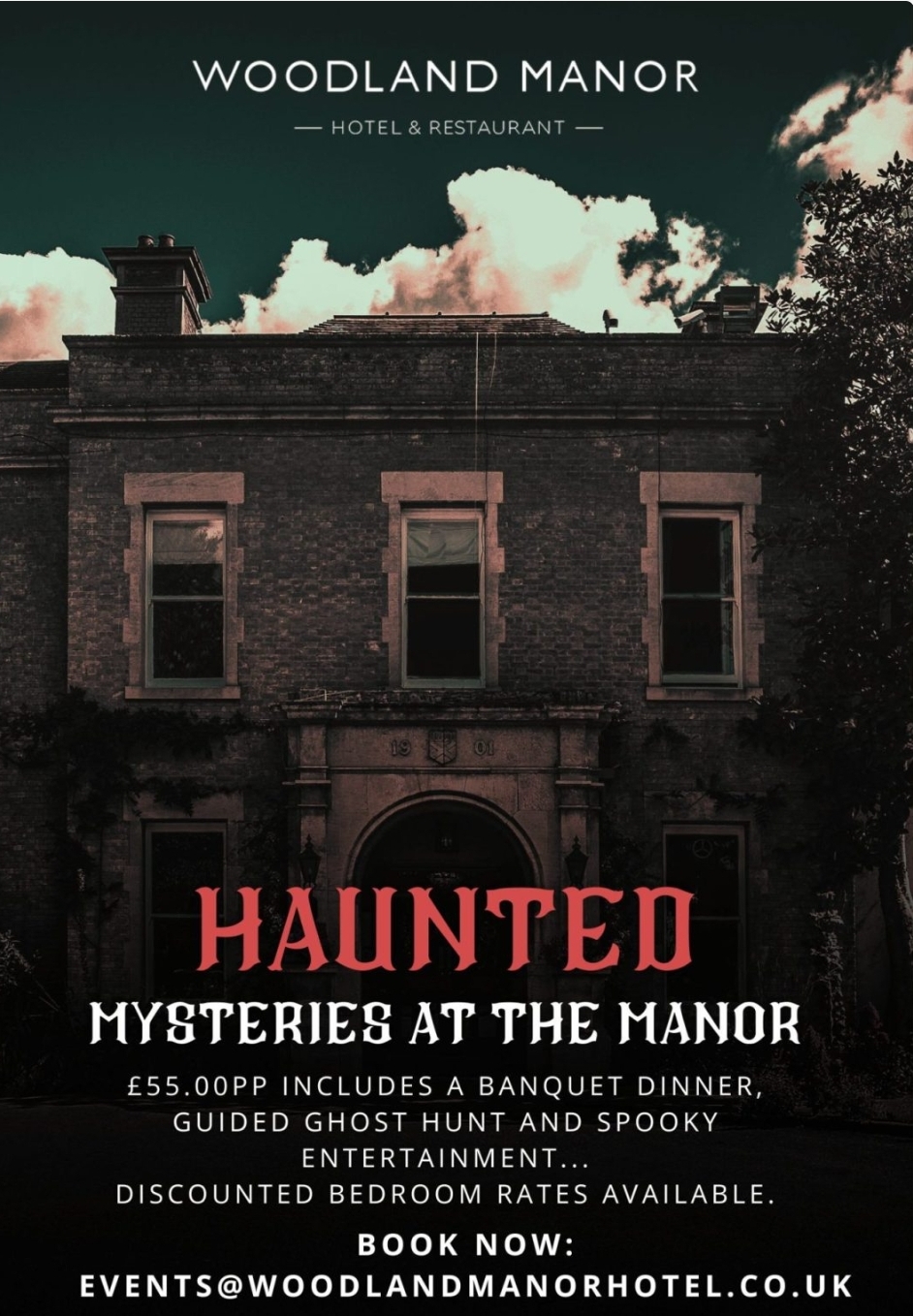 😱 HAUNTED MYSTERIES AT THE MANOR - Banquet dinner & Ghost Hunt - Clapham, Bedford - Event Image 3 November 01, 2024 06:30 PM