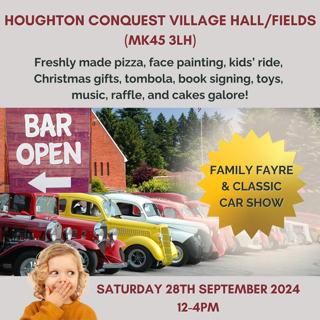 🚘 Family Fayre & Classic Car Show- Houghton Conquest Village Hall/fields - Event Image 2 September 28, 2024 12:00 PM
