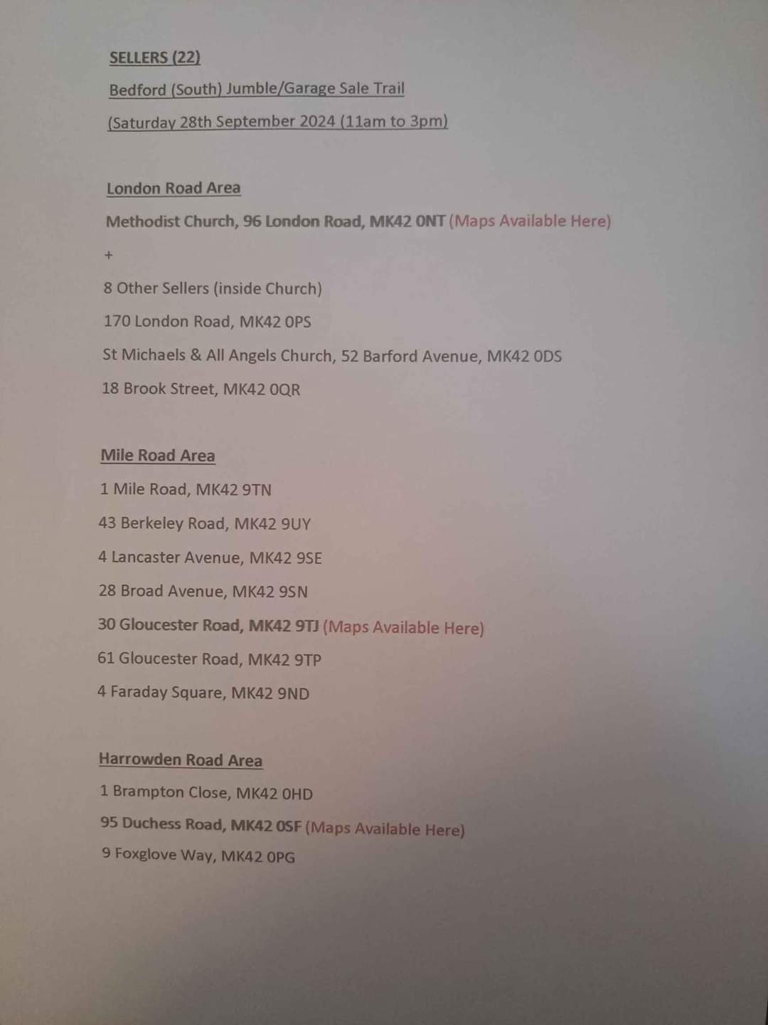 🛍 Jumble Trail - Bedford (South) - Event Image 2 September 28, 2024 11:00 AM