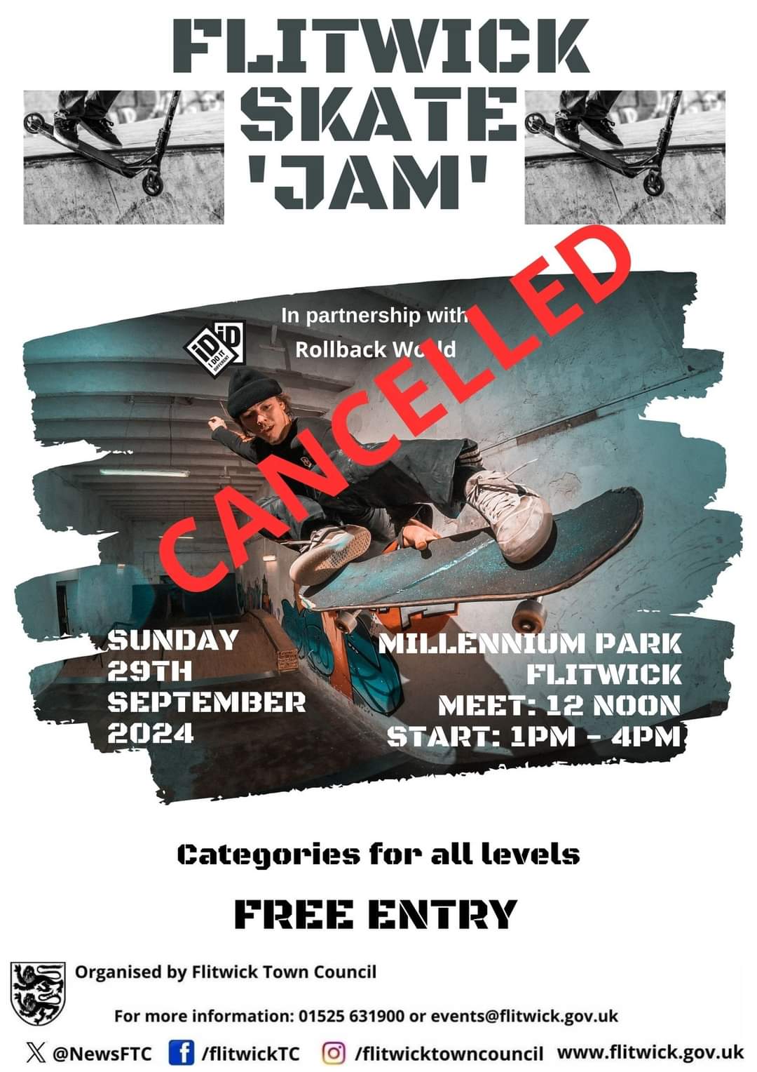 🚨 CANCELLED 🚨 🛴 FREE ENTRY FLITWICK SKATE JAM - Event Image 2 September 29, 2024 12:00 PM