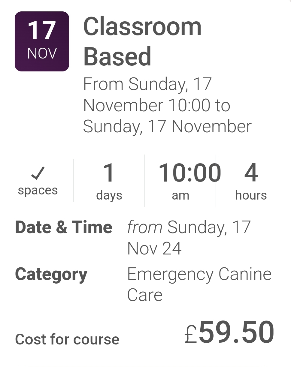 🐶 Dog First Aid Training - Whipsnade Village Hall at Whipsnade Village HallHall Green,WhipsnadeDunstableCentral BedfordshireLU6 2LG | Adults, Advance Booking, Animals, Education, Health & Wellbeing, Indoor, Social, Ticket Event | Suitable for: Adults Only, Toilets 🐶 Dog First Aid Training - Whipsnade Village Hall - Event Image 3 November 17, 2024 10:00 AM