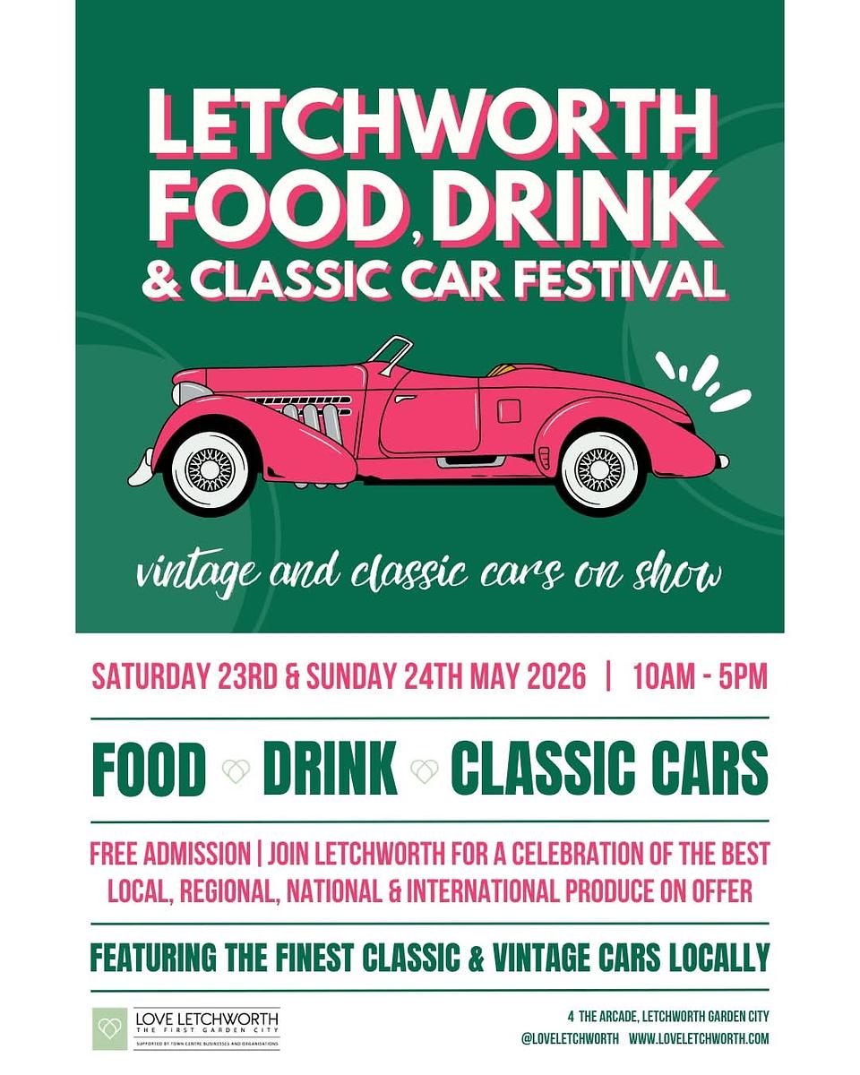 🎉 Letchworth Food, Drink & Classic Car Festival 2026 - Event Image 4 May 24, 2026 10:00 AM