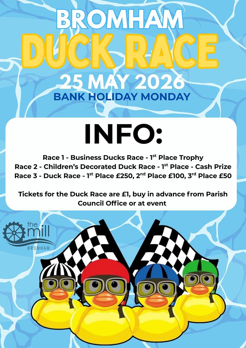 🦆Bromham Mill Duck Race 2026 - Event Image 2 May 25, 2026 12:00 PM